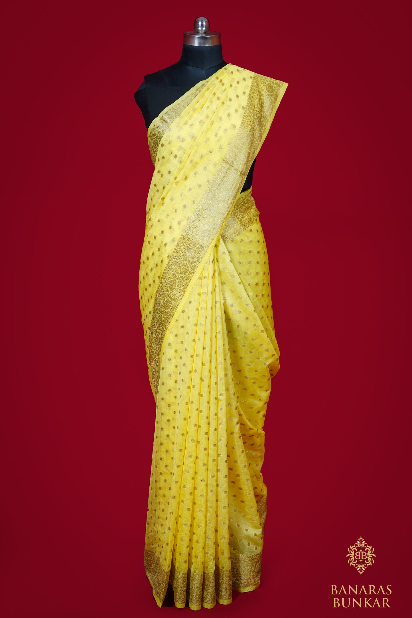 Banarasi semi Georgette silk saree mini dollar Buti weaved at Antique zari