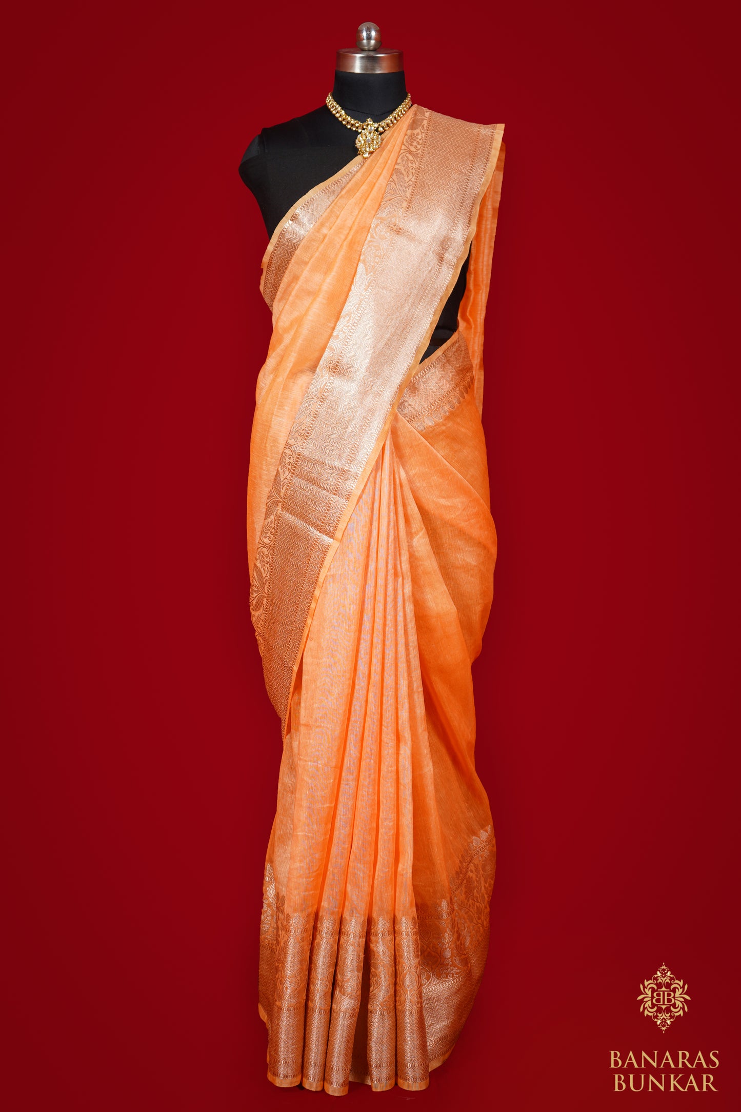 Banarasi Handloom Linen silk saree allover plane with skirt Border