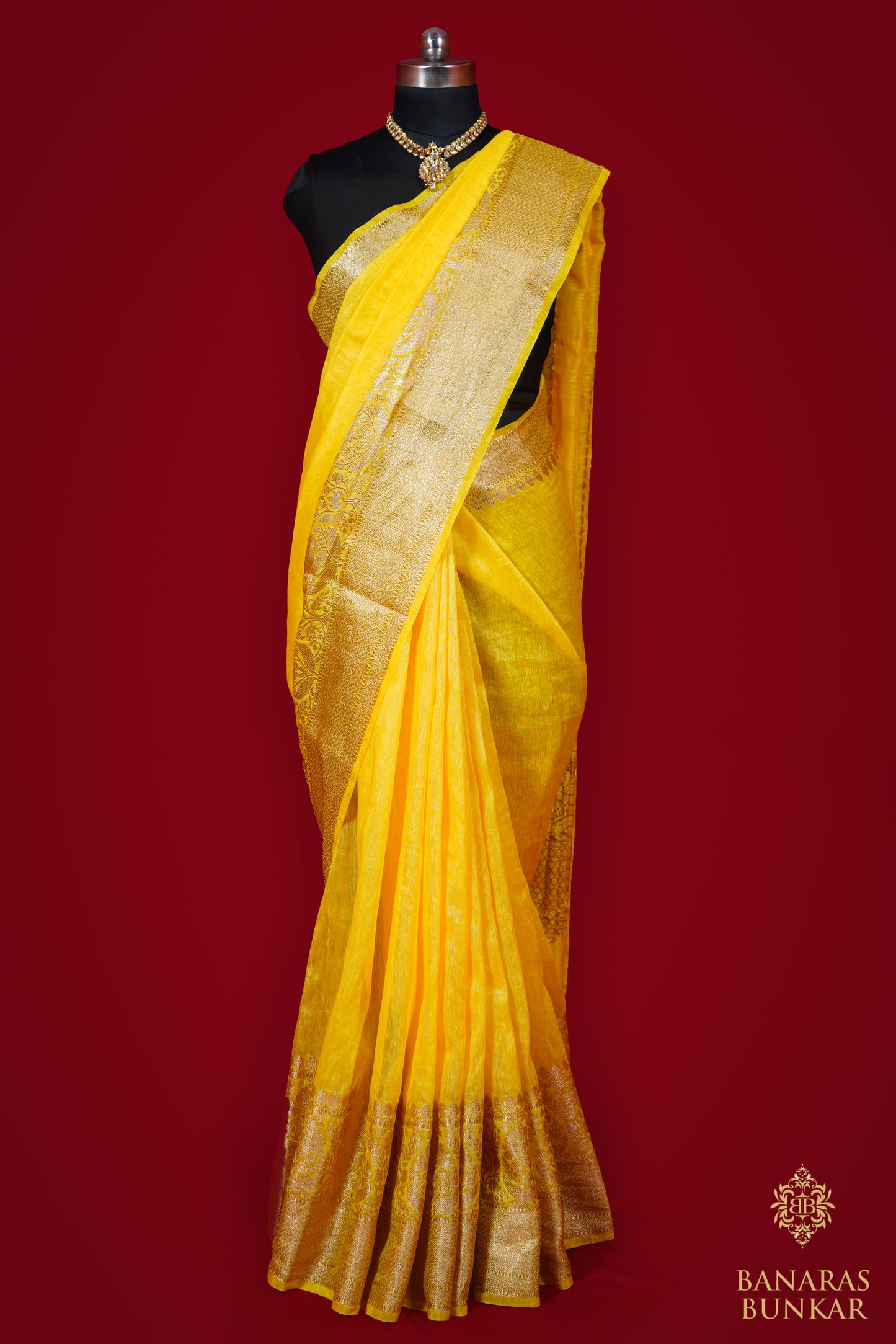 Banarasi Handloom Linen silk saree allover plane with skirt Border