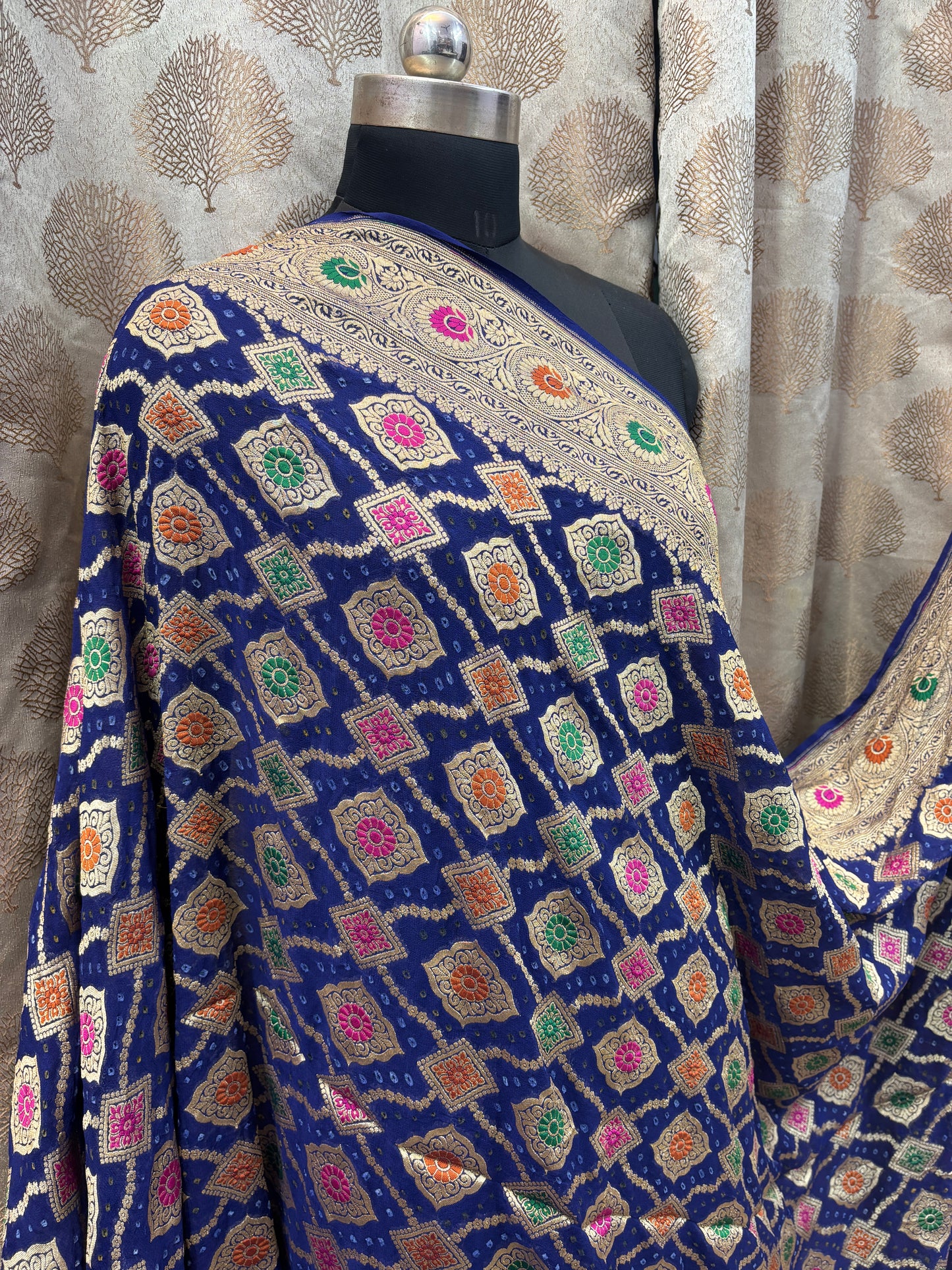 Banarasi handloom pure Bandhej Georgette saree - Nevi Blue