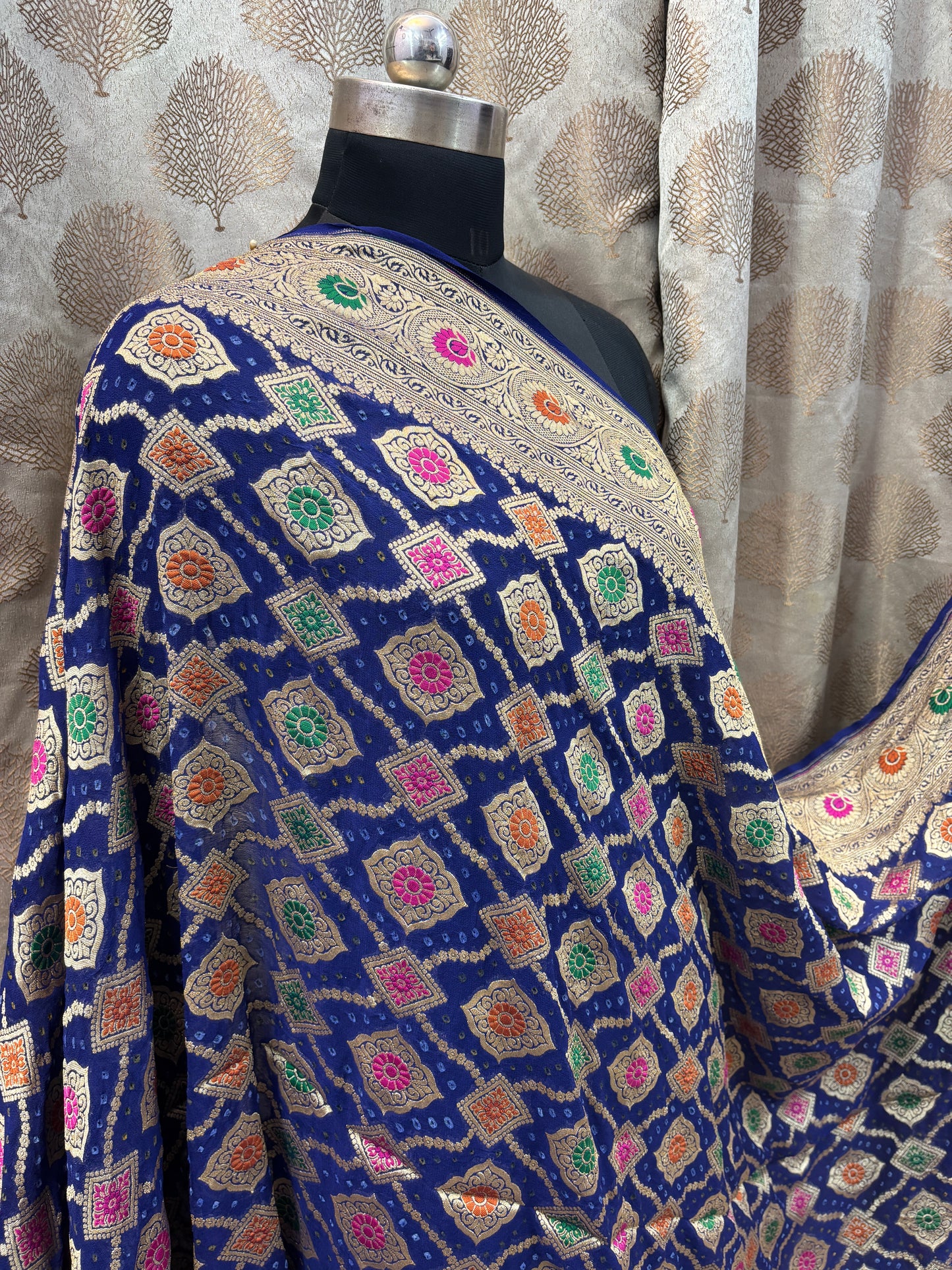 Banarasi handloom pure Bandhej Georgette saree - Nevi Blue