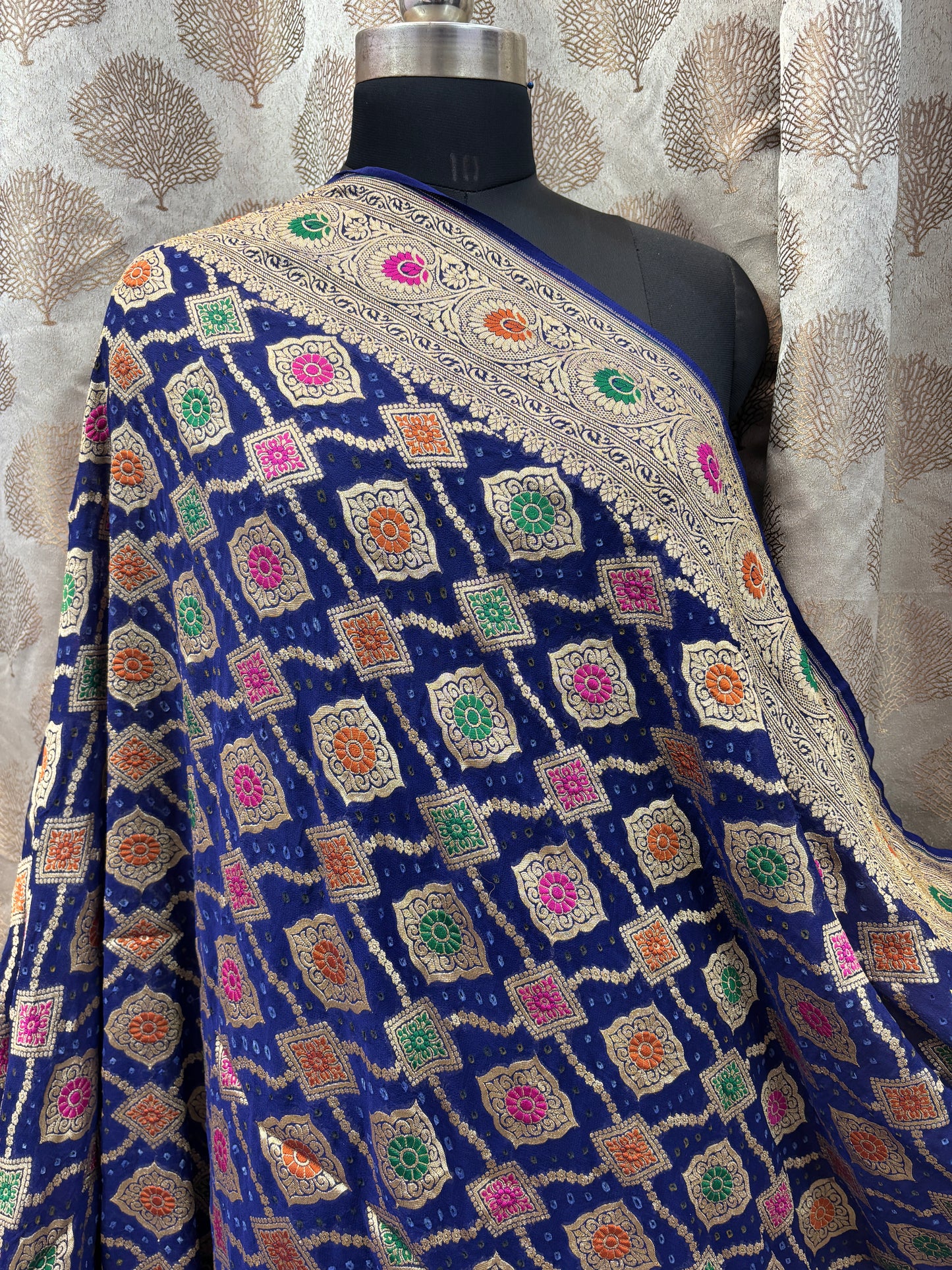 Banarasi handloom pure Bandhej Georgette saree - Nevi Blue