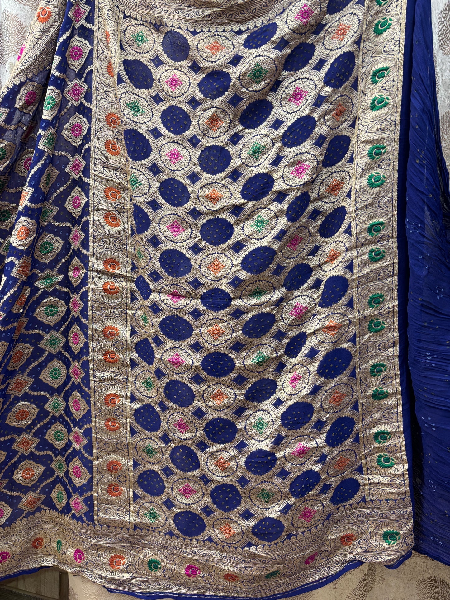 Banarasi handloom pure Bandhej Georgette saree - Nevi Blue