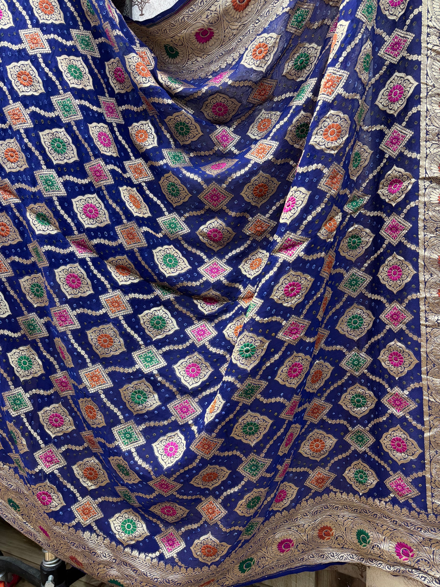 Banarasi handloom pure Bandhej Georgette saree - Nevi Blue