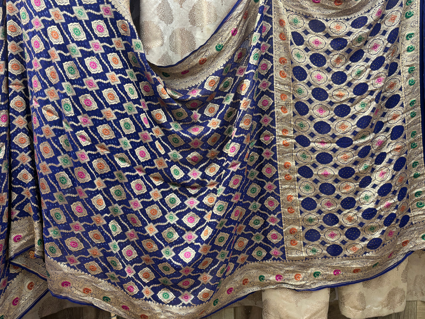 Banarasi handloom pure Bandhej Georgette saree - Nevi Blue