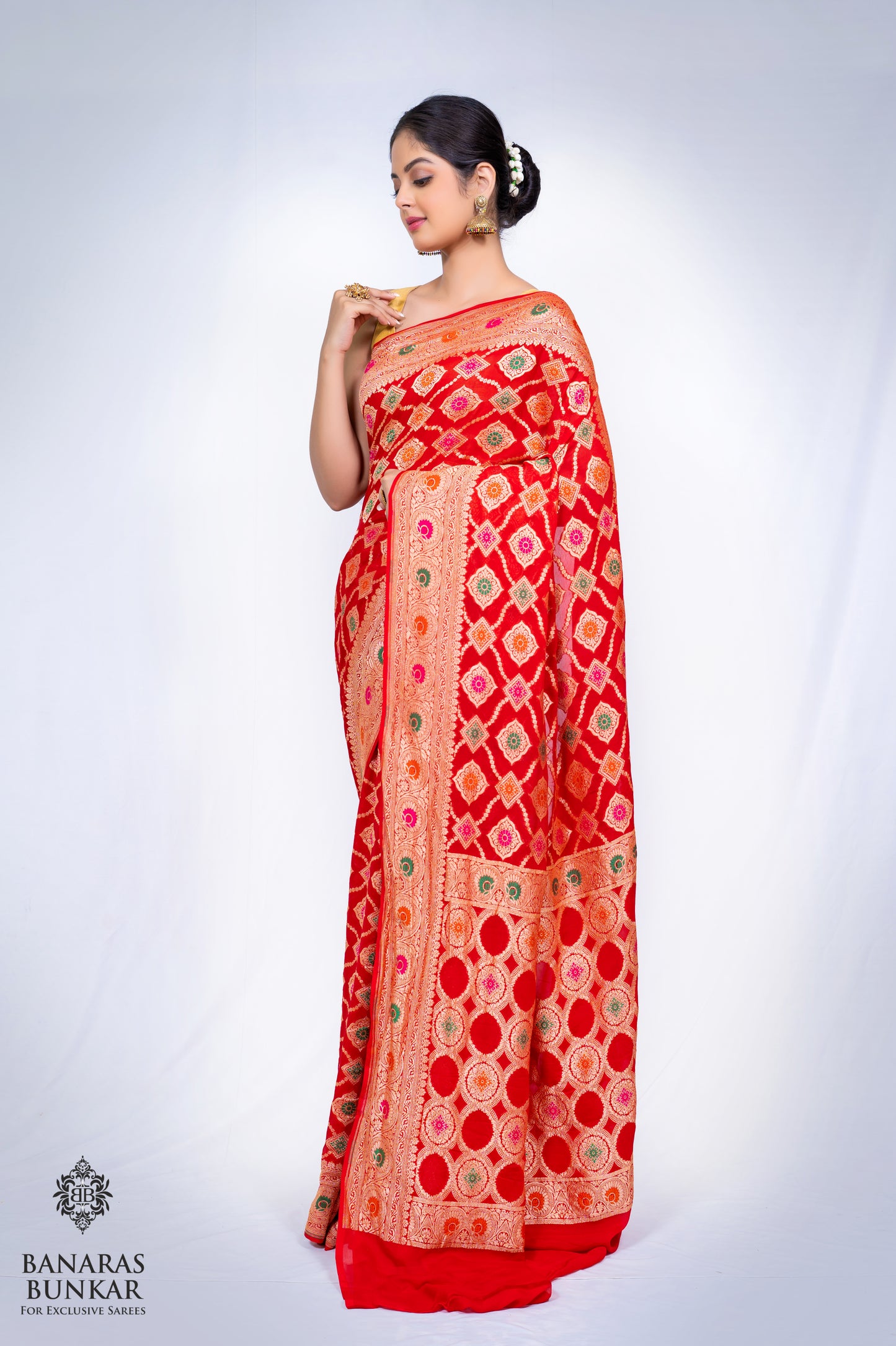 Banarasi Handloom Pure Khaddi Georgette silk saree Tilfi Meenakari Flower jaal