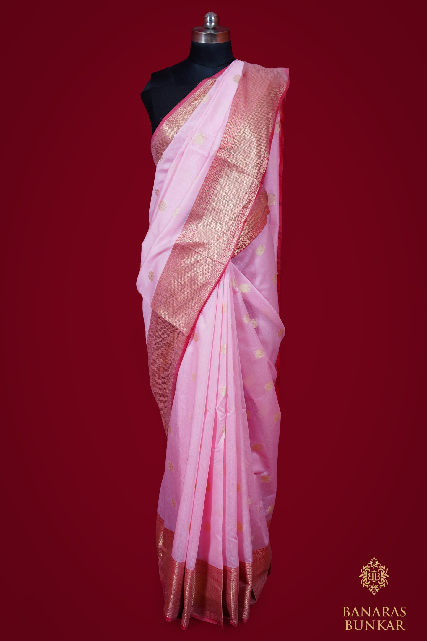 Banarasi Handwoven cotton silk saree allover Buti Weaved at gold zari