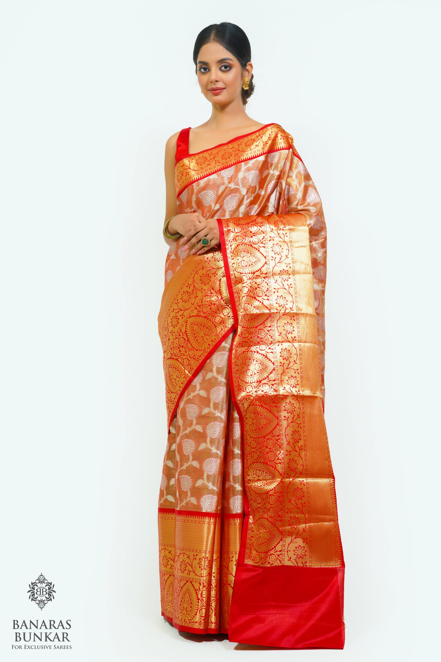 Banarasi Tissue silk saree allover jaal design with contrast skirt Borde