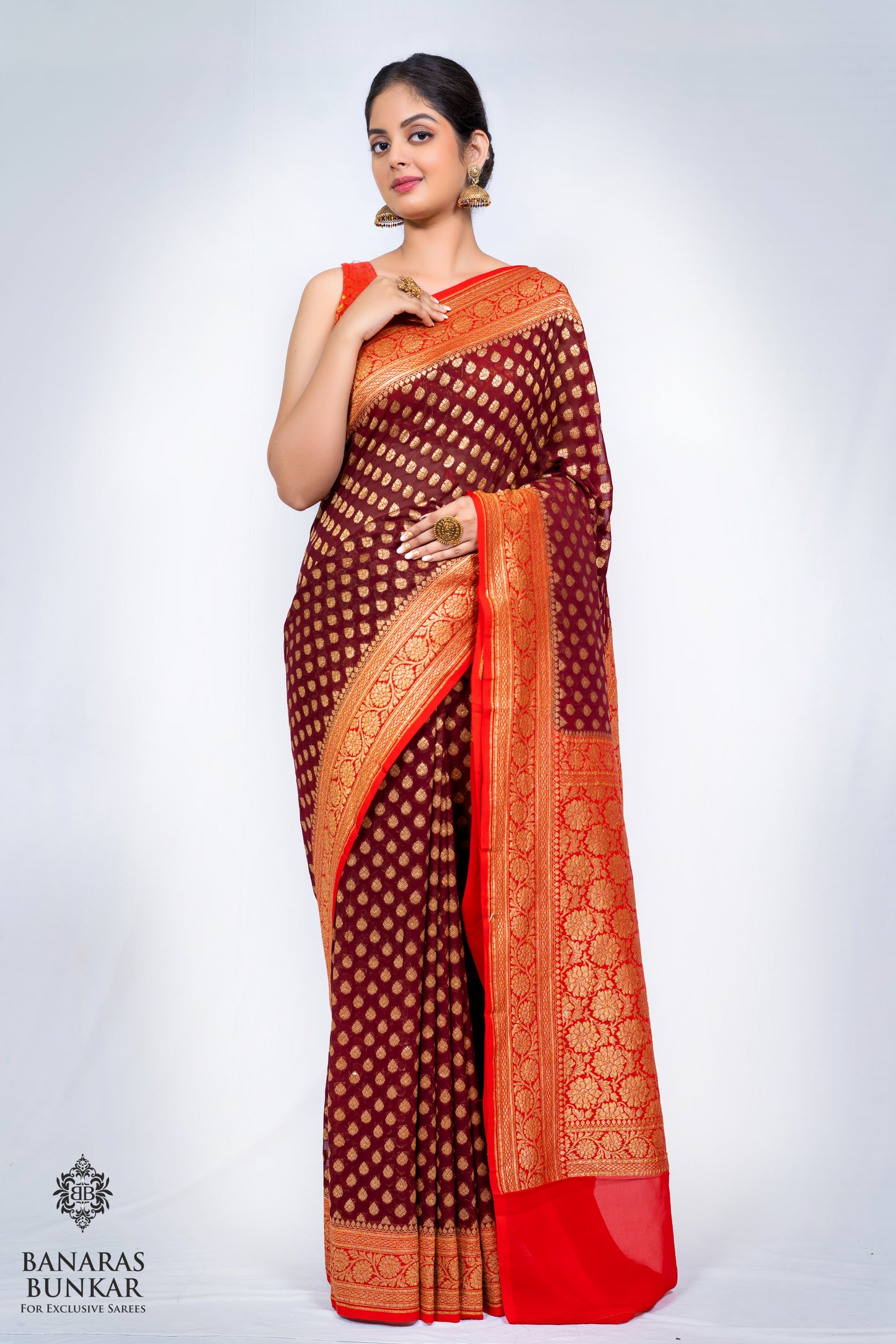 Banarasi Handloom Pure Khaddi Georgette silk saree Buti design weaved at Neem za