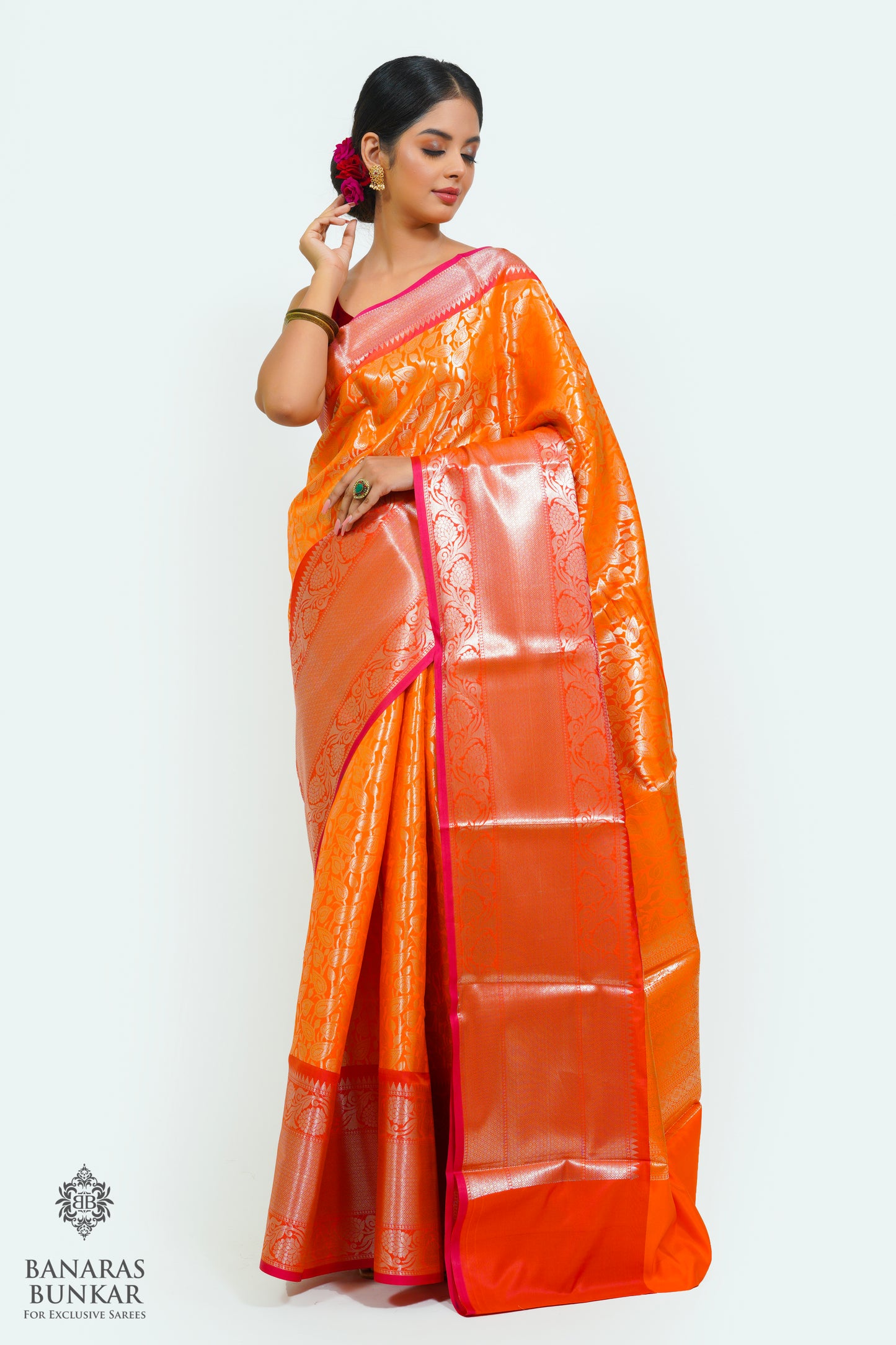 Banarasi handloom Tissue silk zari Brocade saree allover jaal design with skirt