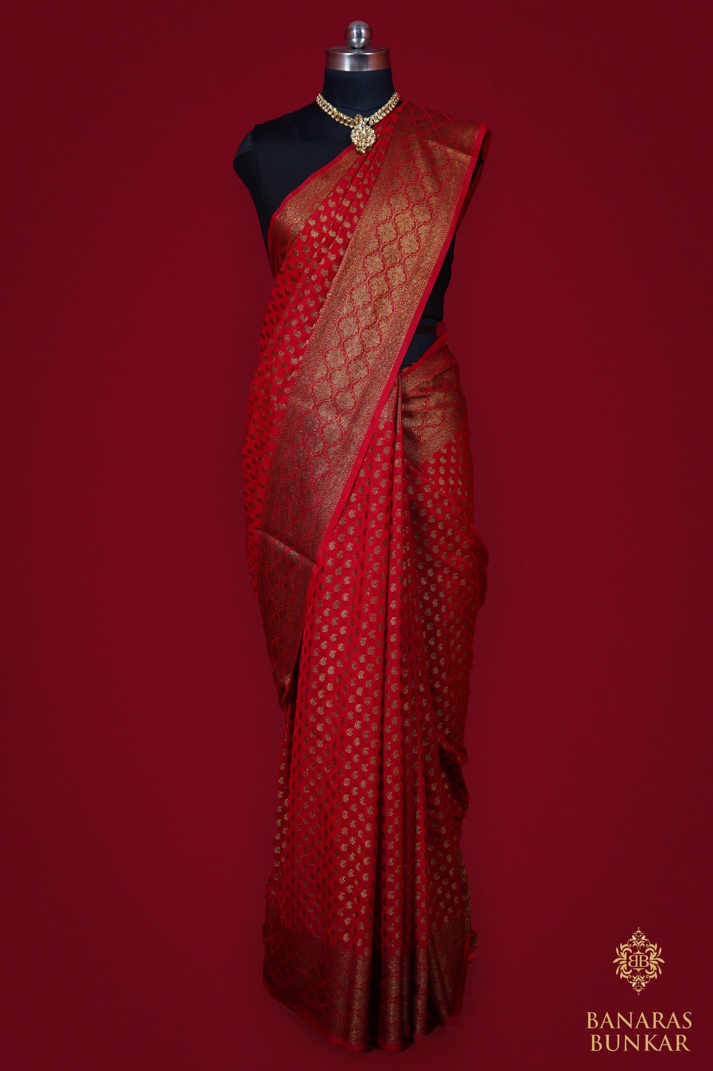 Banarasi Georgette silk saree cashew Nut Buti with skirt Border