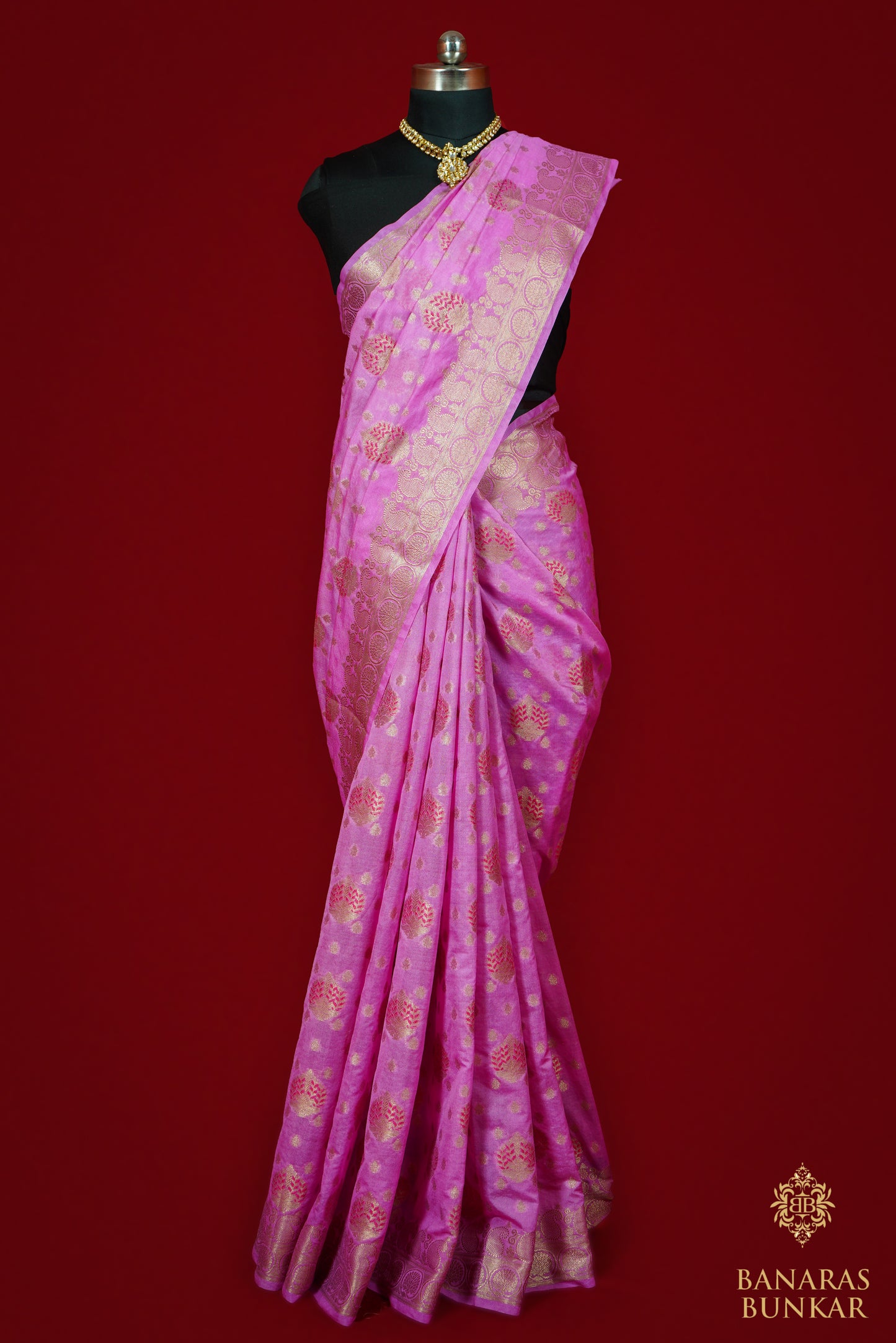 Banarasi Georgette silk saree cashew Nut Buti with skirt Border