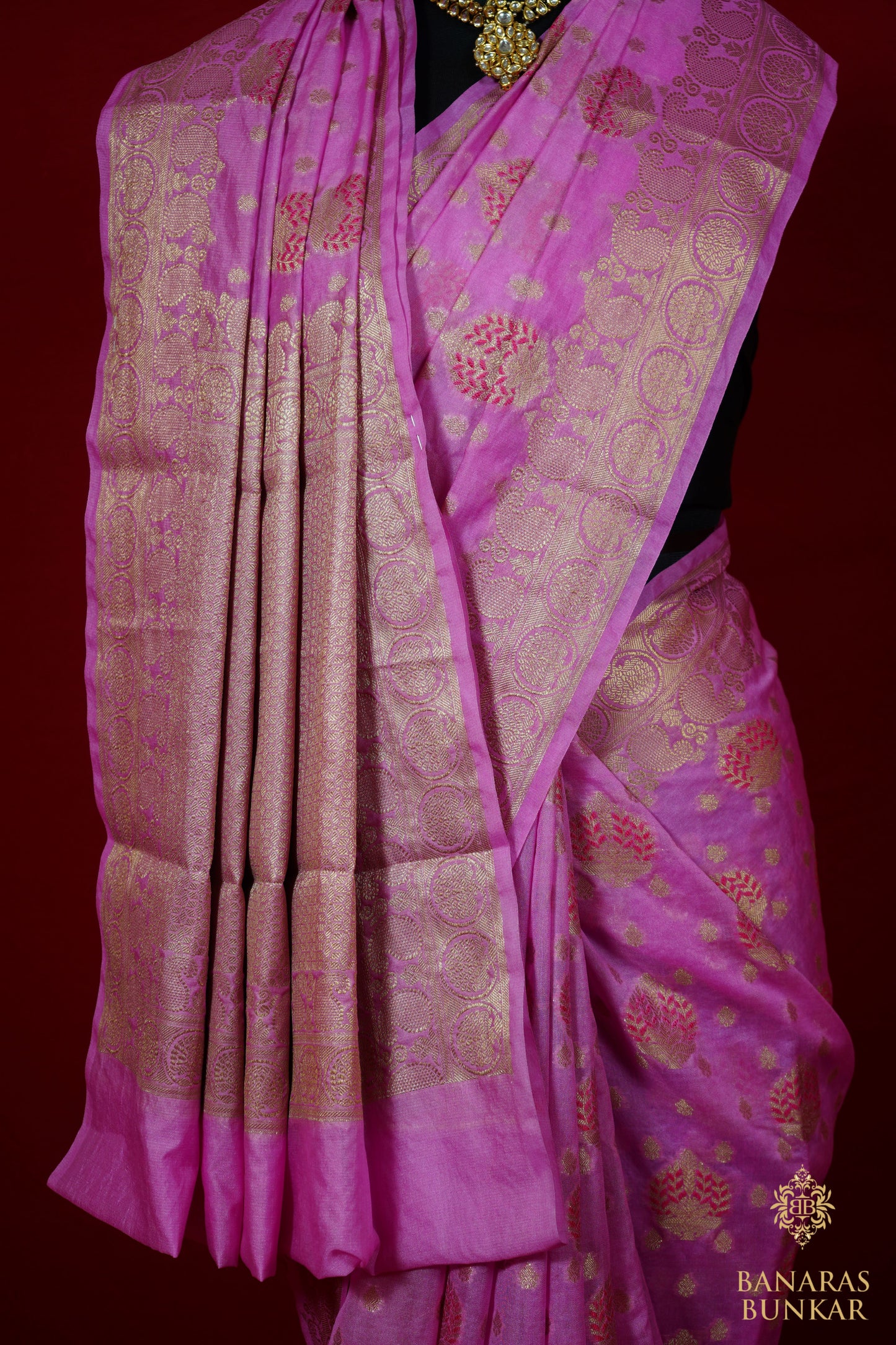 Banarasi Georgette silk saree cashew Nut Buti with skirt Border