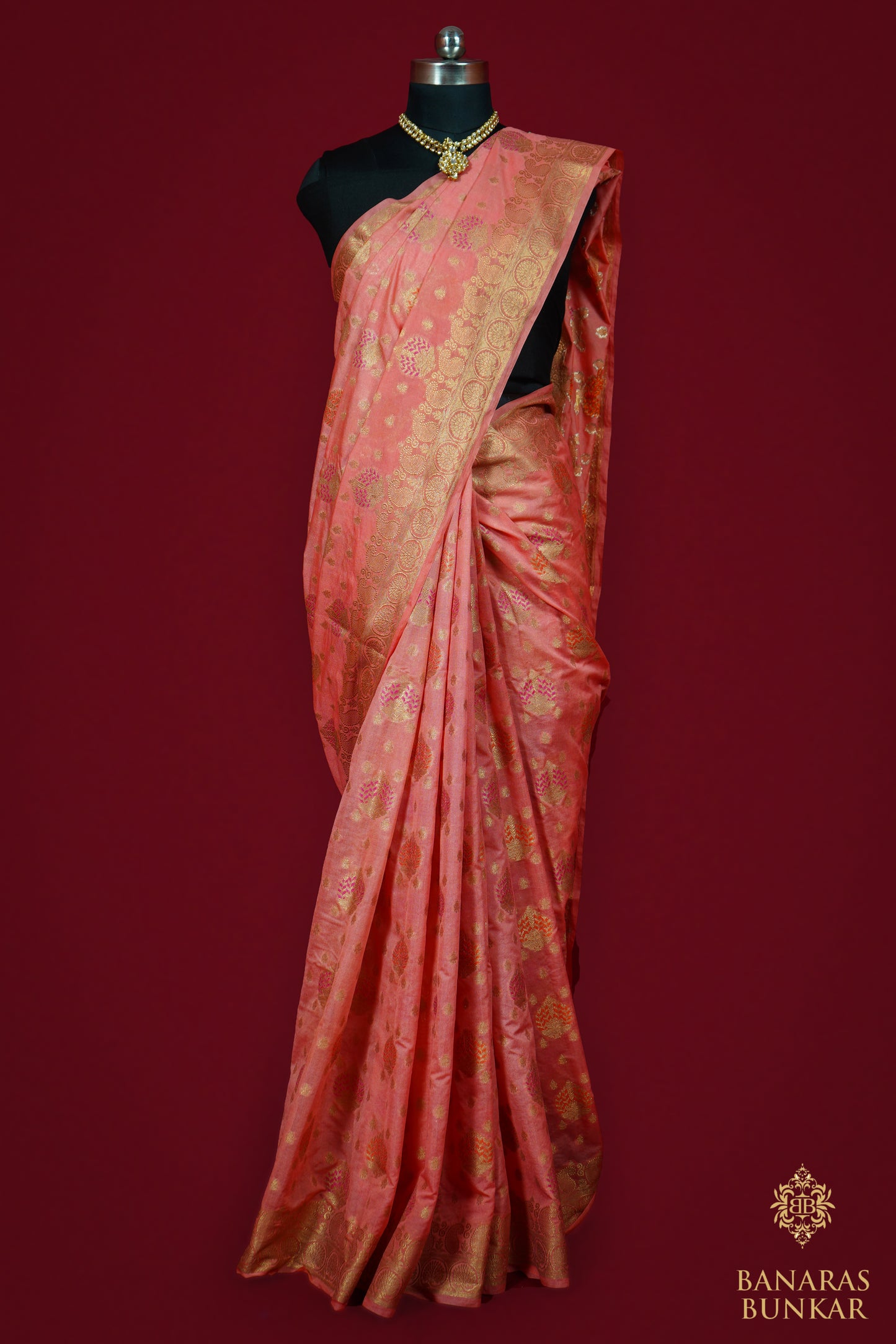 Banarasi Georgette silk saree cashew Nut Buti with skirt Border