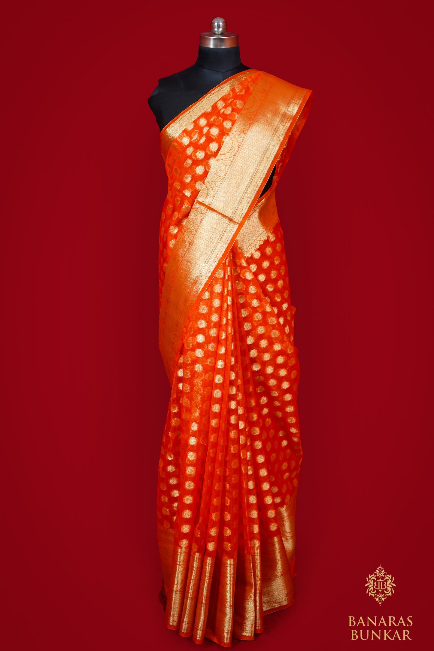 Banarasi Kora Semi organza silk saree Buti & Skirt Border