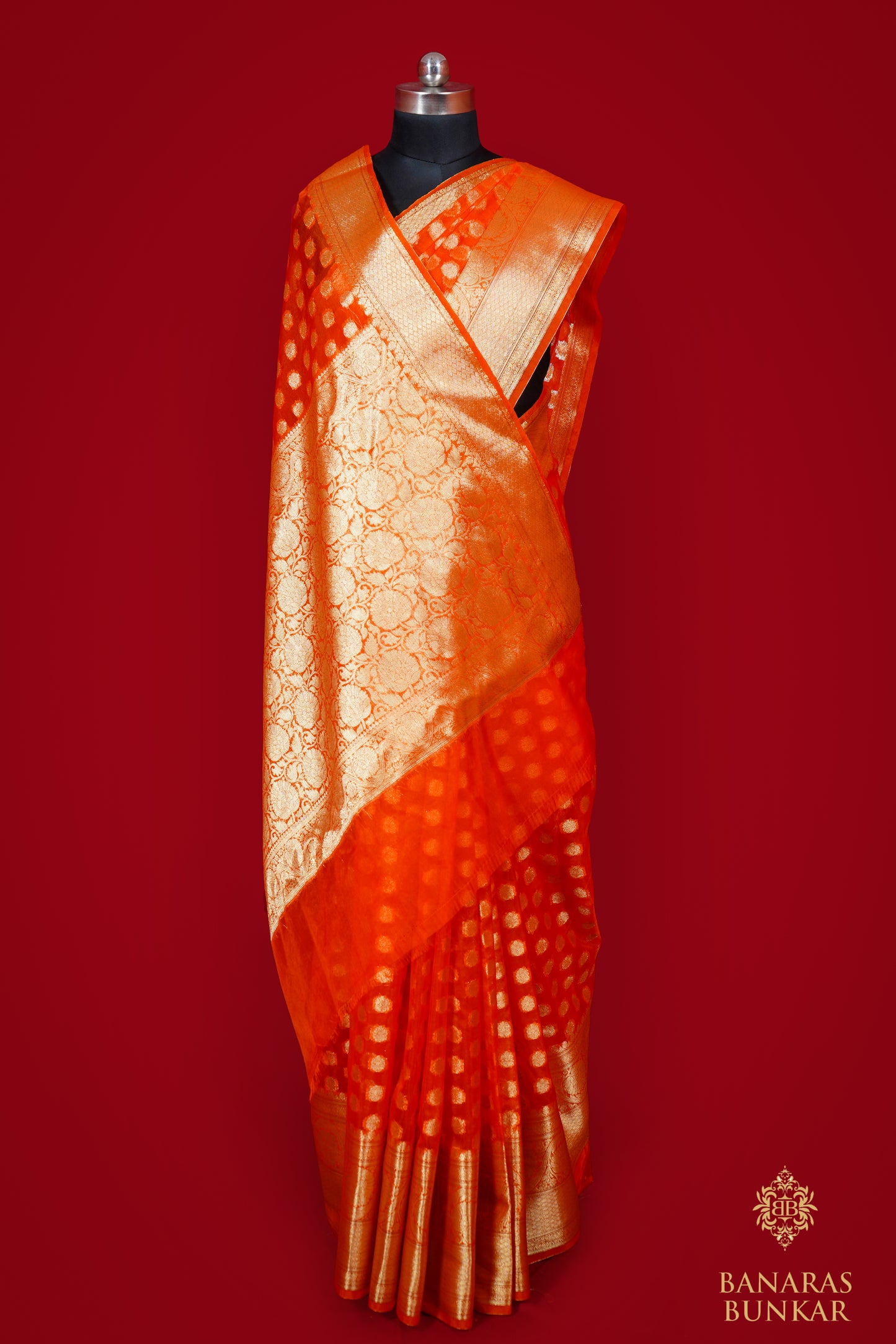 Banarasi Kora Semi organza silk saree Buti & Skirt Border