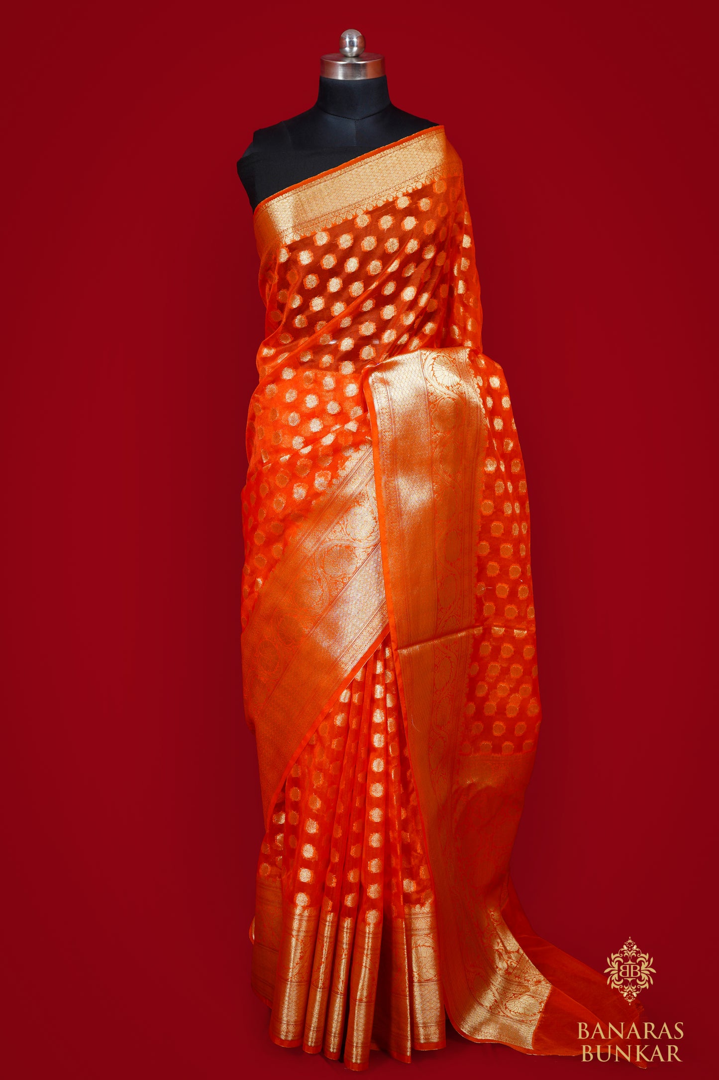 Banarasi Kora Semi organza silk saree Buti & Skirt Border