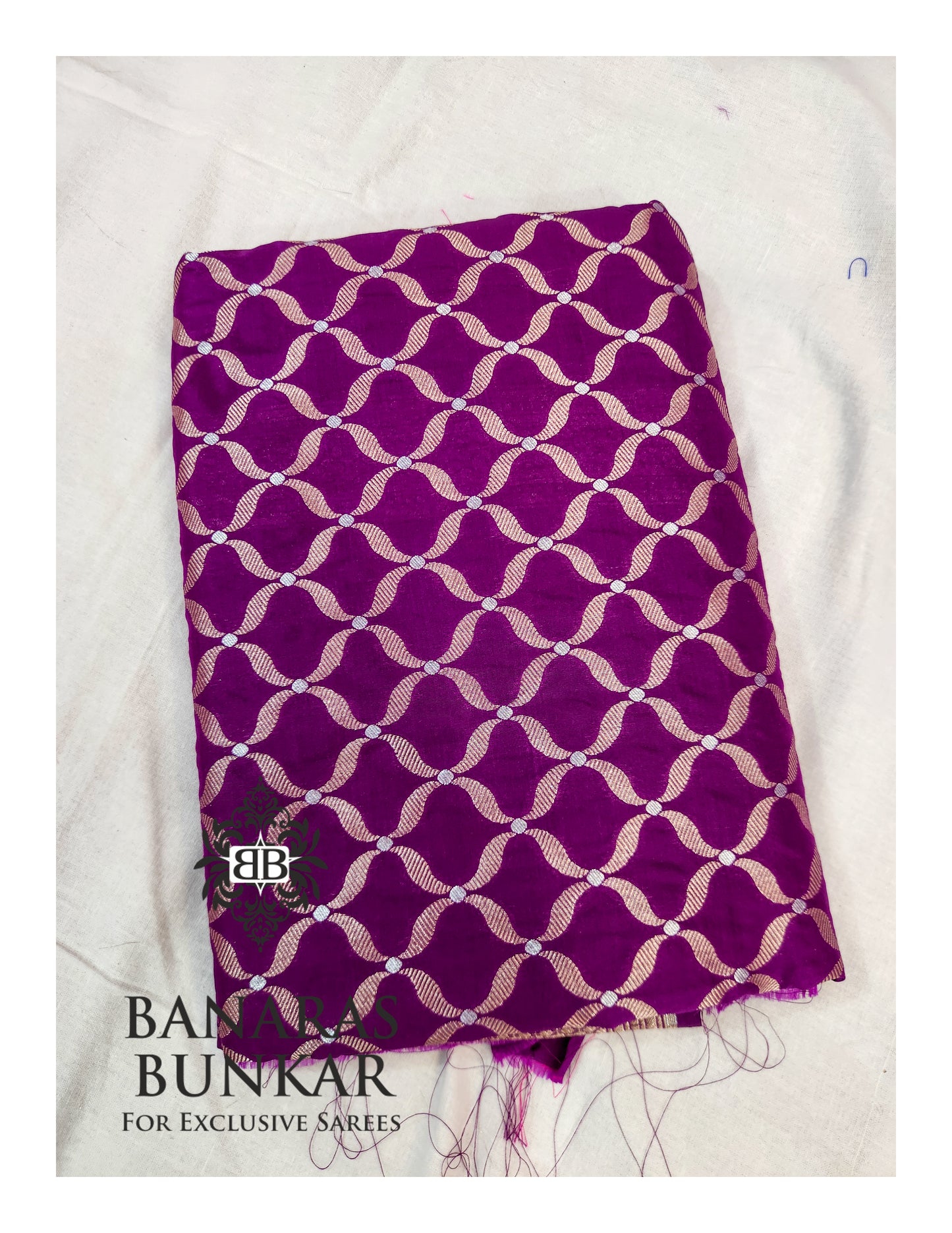 Banarasi Handloom Katan Silk Saree with Allover Chunar Jali & Almond Gold Zari Weaving