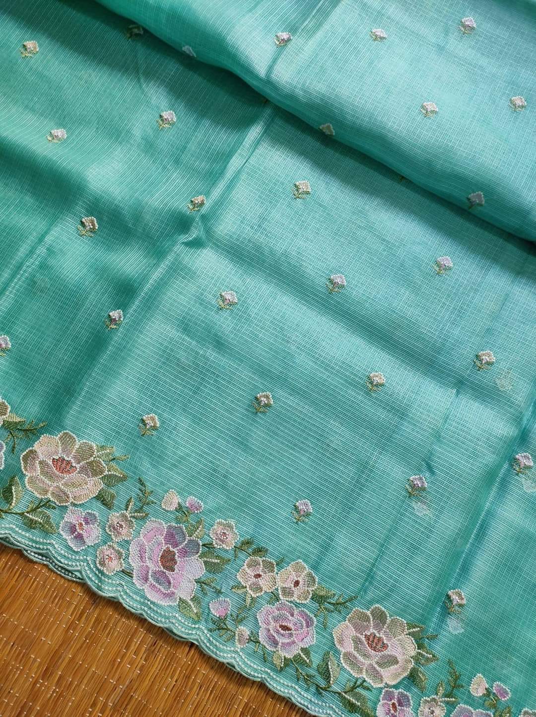 Banarasi Chikankari Pure Kota Tussar silk saree - sea green - pre order