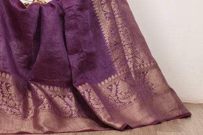 Handwoven Banarasi pure linen silk saree