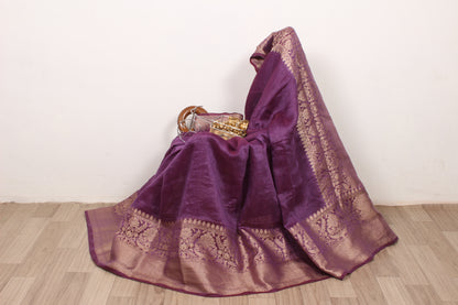 Handwoven Banarasi pure linen silk saree