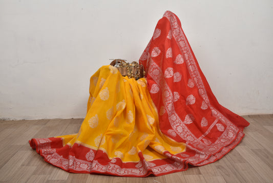 Banarasi Handwoven waam silk saree allover Buta Double Border