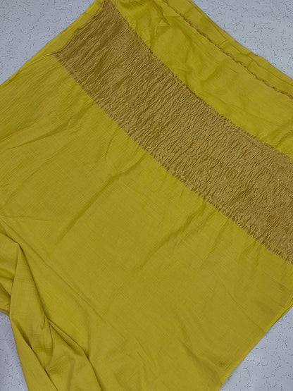 Banarasi Pure Moonga silk saree with crush pallu- yellow