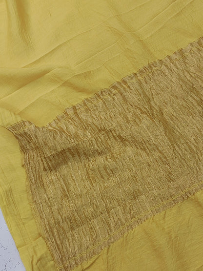 Banarasi Pure Moonga silk saree with crush pallu- yellow