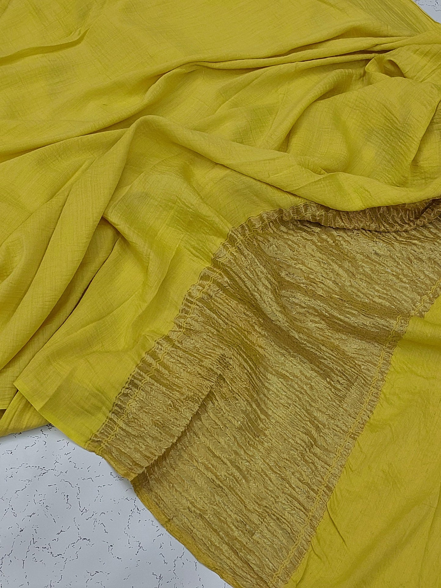 Banarasi Pure Moonga silk saree with crush pallu- yellow