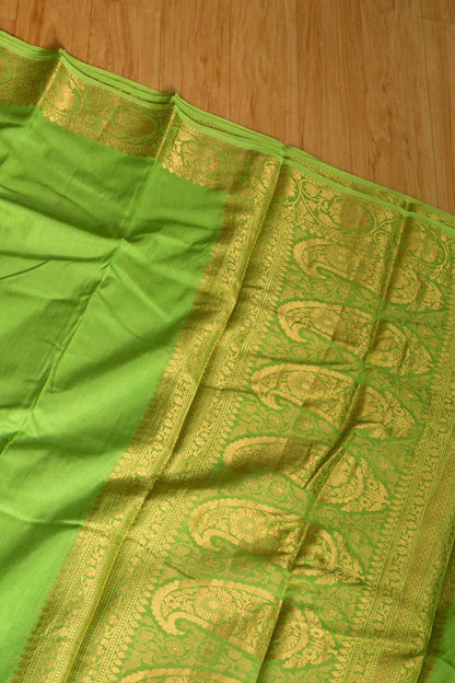 Banarasi Pure Moonga silk saree with skirt- Parrot Green