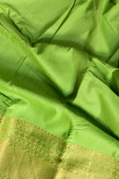 Banarasi Pure Moonga silk saree with skirt- Parrot Green