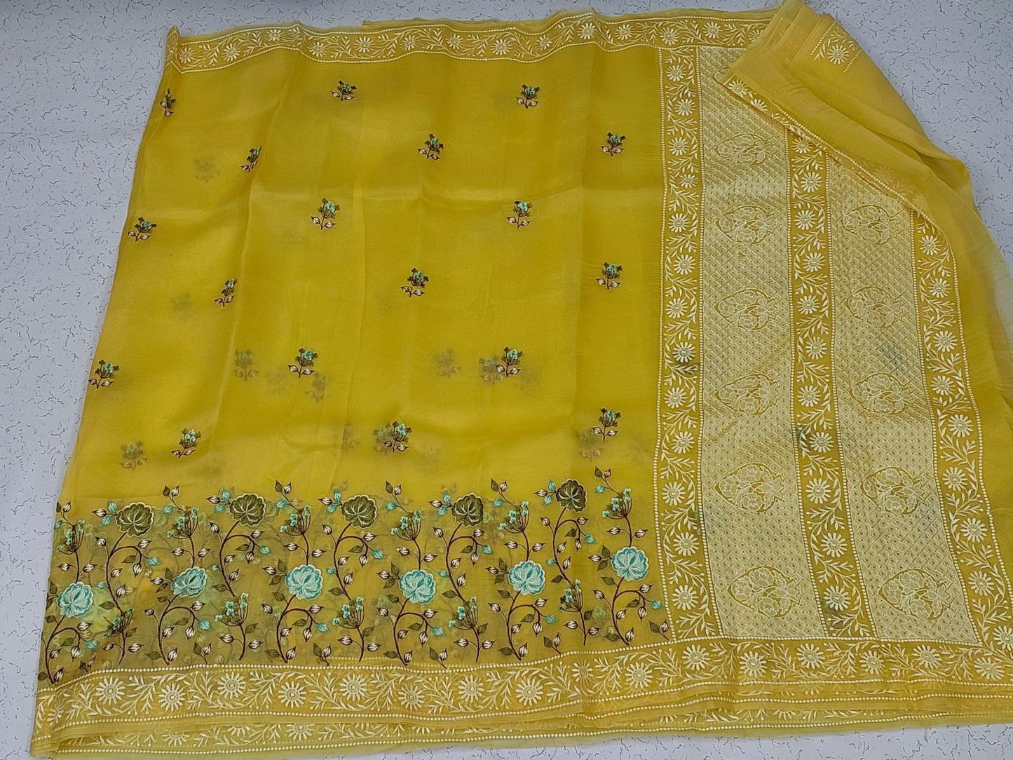 Banarasi Pure Chikankari organza silk saree - yellow