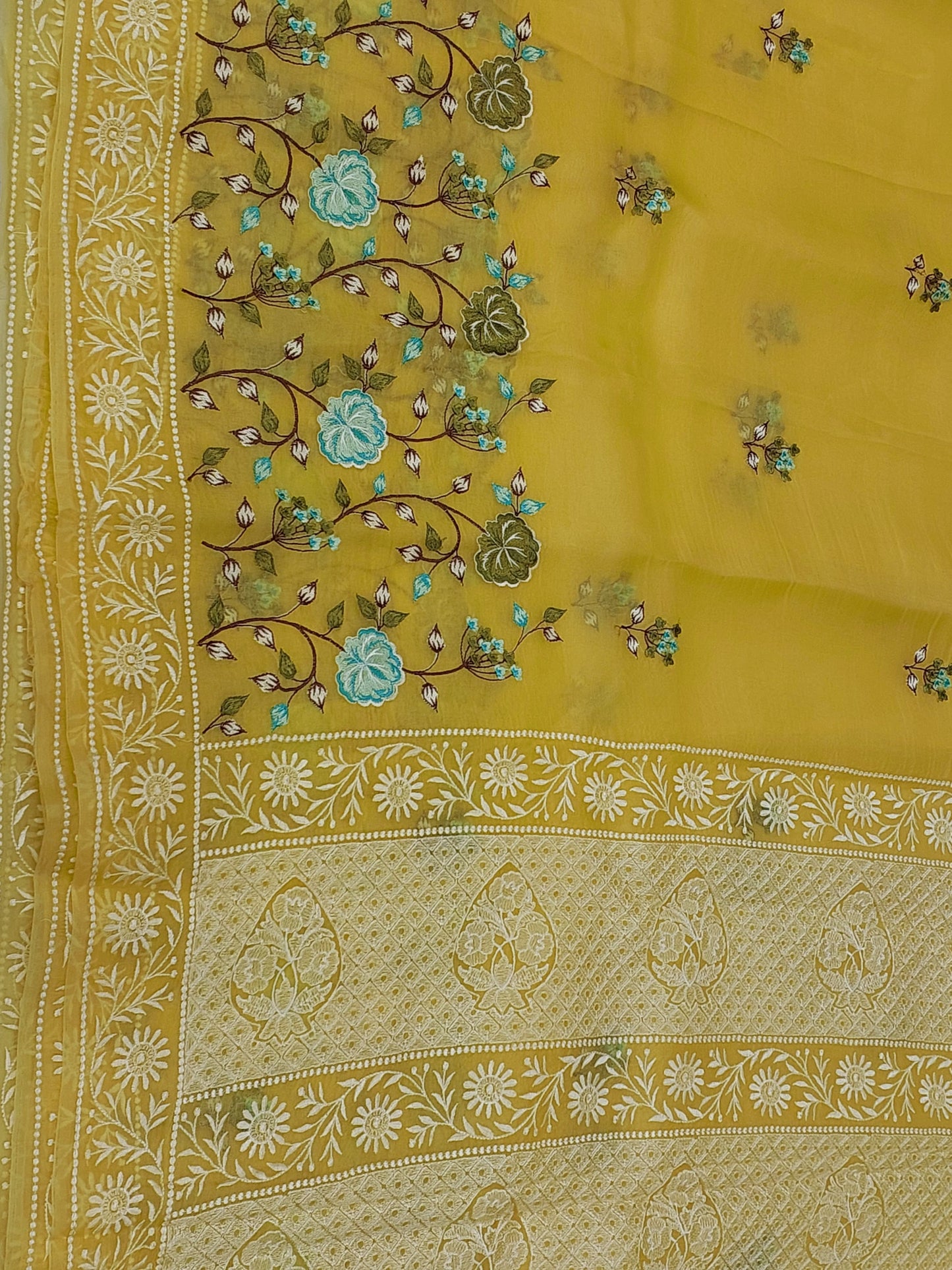 Banarasi Pure Chikankari organza silk saree - yellow