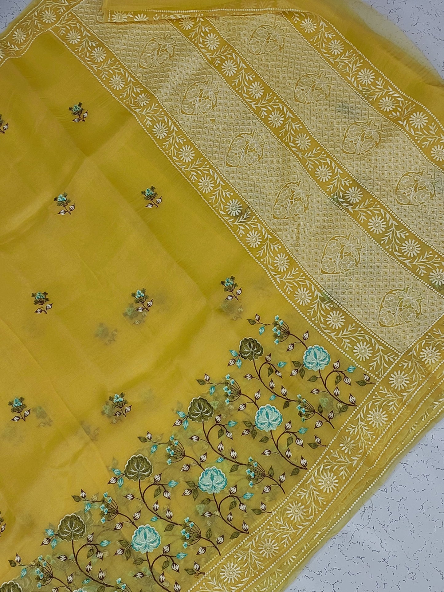 Banarasi Pure Chikankari organza silk saree - yellow