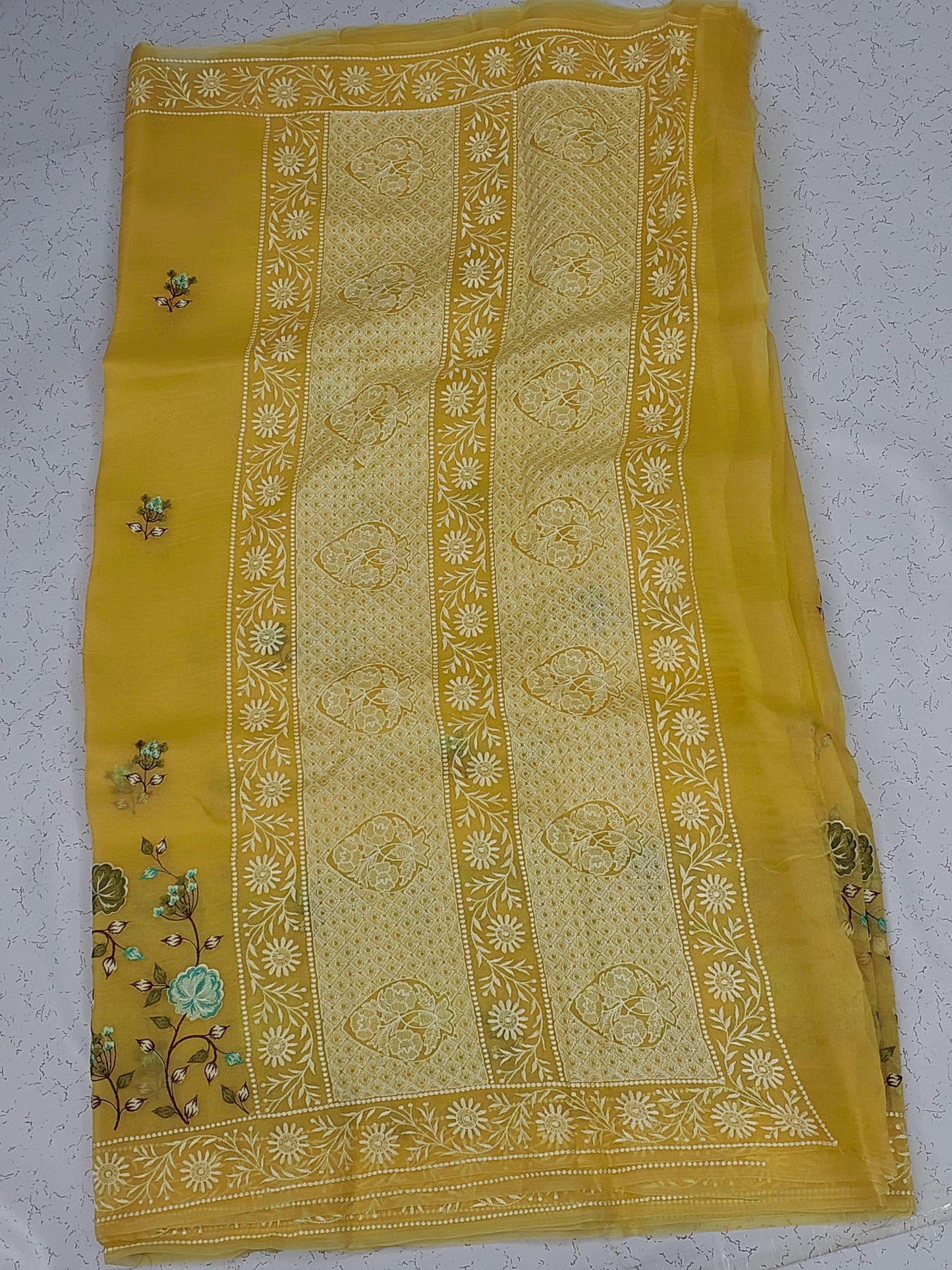 Banarasi Pure Chikankari organza silk saree - yellow