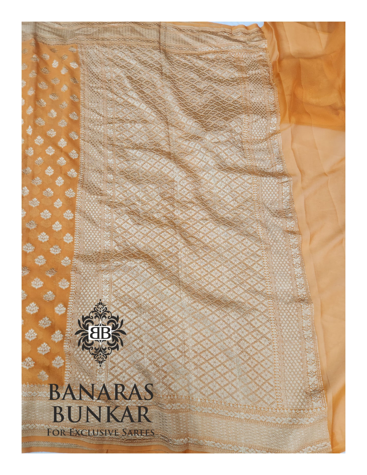 Banarasi Handloom Pure Khaddi Georgette Saree with Allover Buti & Water Zari Designer Pallu