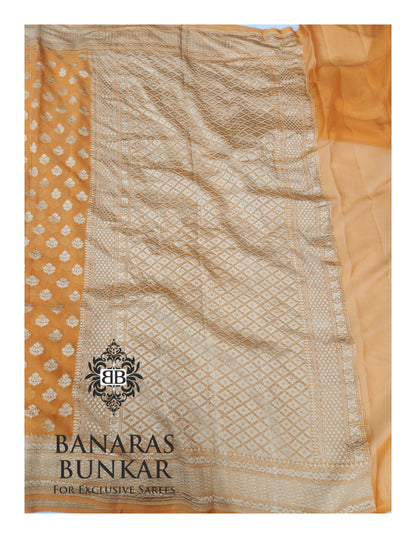 Banarasi Handloom Pure Khaddi Georgette Saree with Allover Buti & Water Zari Designer Pallu
