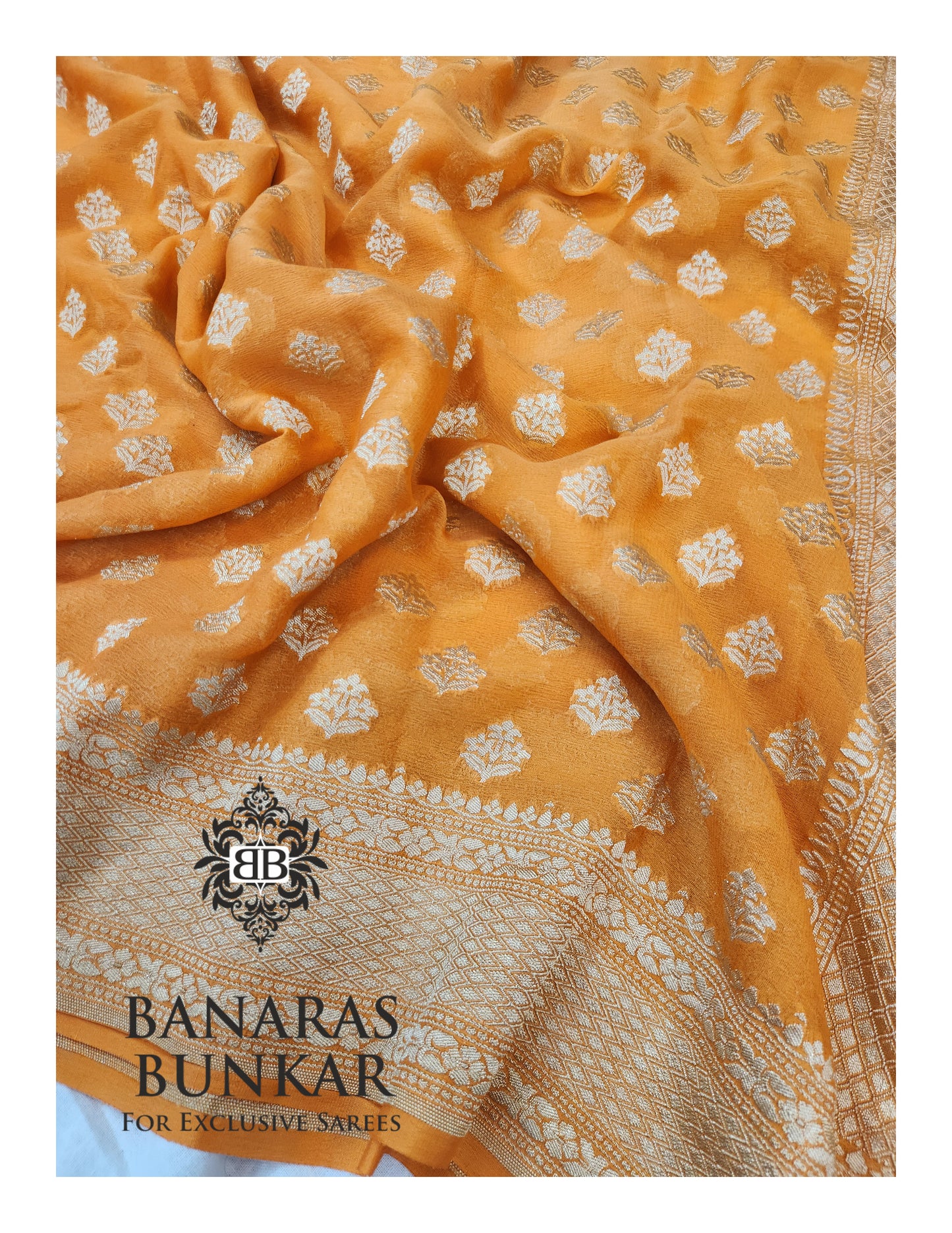 Banarasi Handloom Pure Khaddi Georgette Saree with Allover Buti & Water Zari Designer Pallu