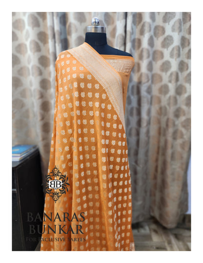 Banarasi Handloom Pure Khaddi Georgette Saree with Allover Buti & Water Zari Designer Pallu