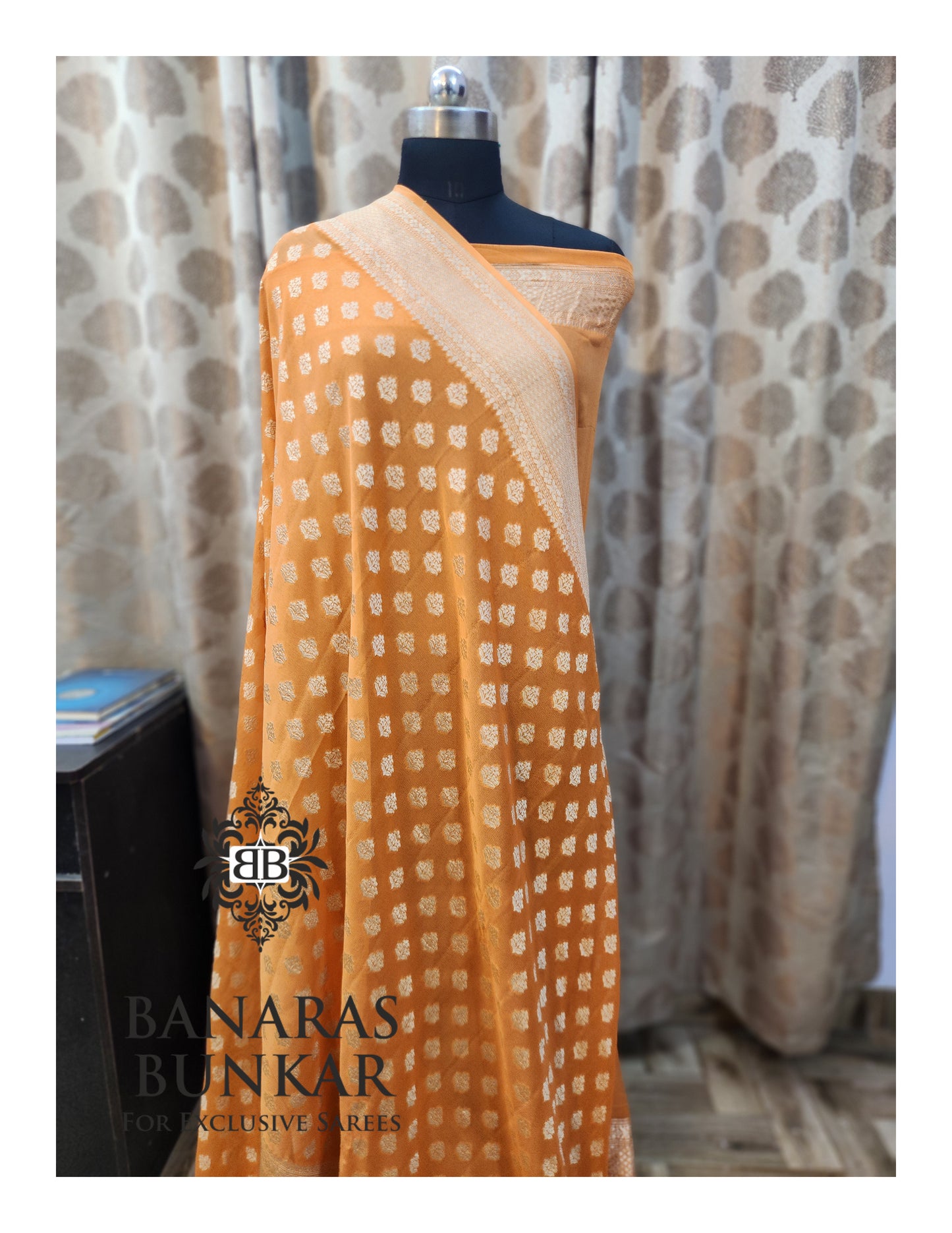 Banarasi Handloom Pure Khaddi Georgette Saree with Allover Buti & Water Zari Designer Pallu