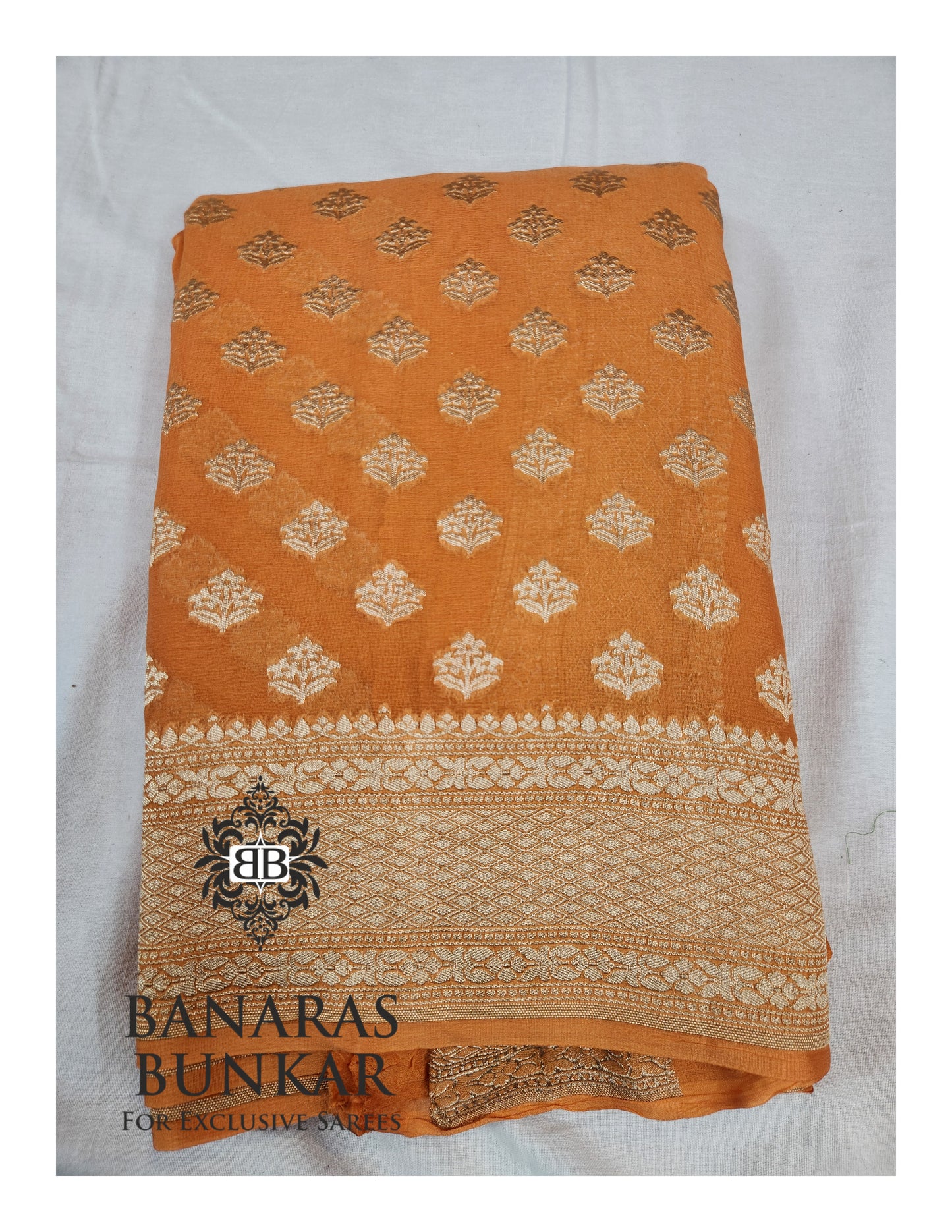 Banarasi Handloom Pure Khaddi Georgette Saree with Allover Buti & Water Zari Designer Pallu