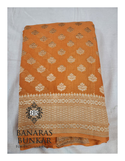 Banarasi Handloom Pure Khaddi Georgette Saree with Allover Buti & Water Zari Designer Pallu