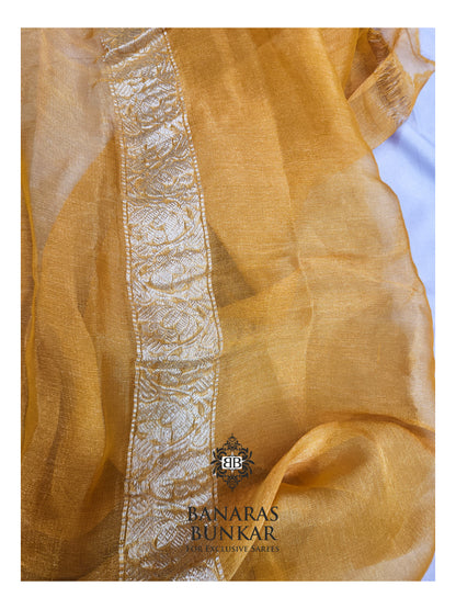 Banarasi Handloom Pure Kaduwa Tissue Georgette Saree with Silver Zari Buti & Equal Border