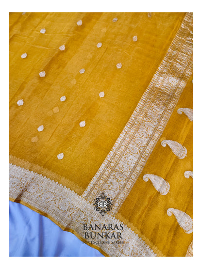 Banarasi Handloom Pure Kaduwa Tissue Georgette Saree with Silver Zari Buti & Equal Border