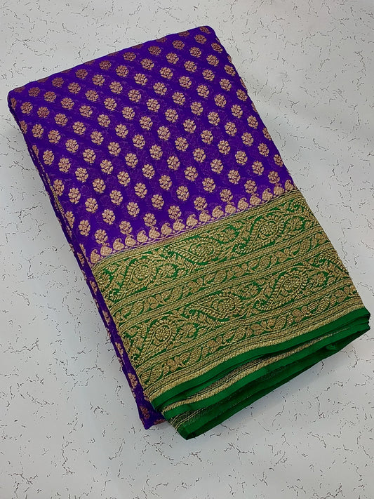 Banarasi Pure Khaddi Georgette silk saree- purple - green