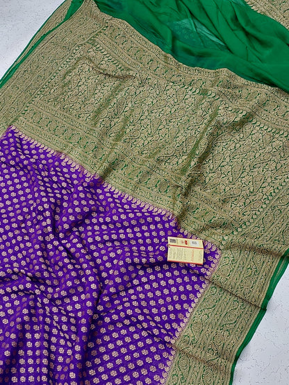 Banarasi Pure Khaddi Georgette silk saree- purple - green