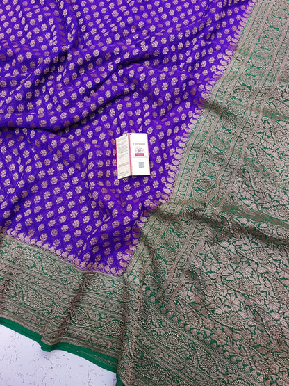 Banarasi Pure Khaddi Georgette silk saree- purple - green