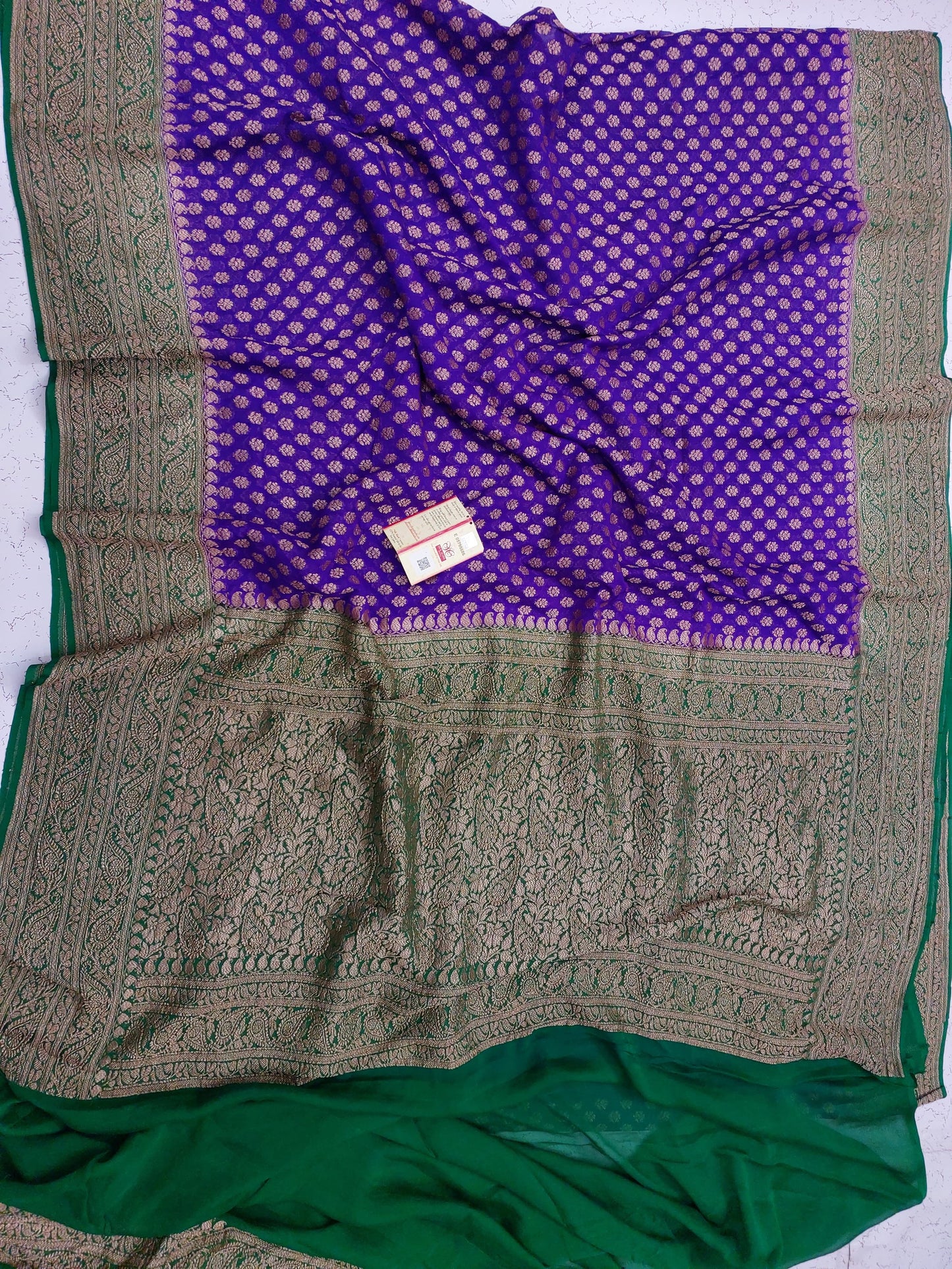 Banarasi Pure Khaddi Georgette silk saree- purple - green