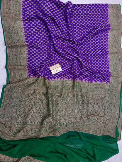 Banarasi Pure Khaddi Georgette silk saree- purple - green