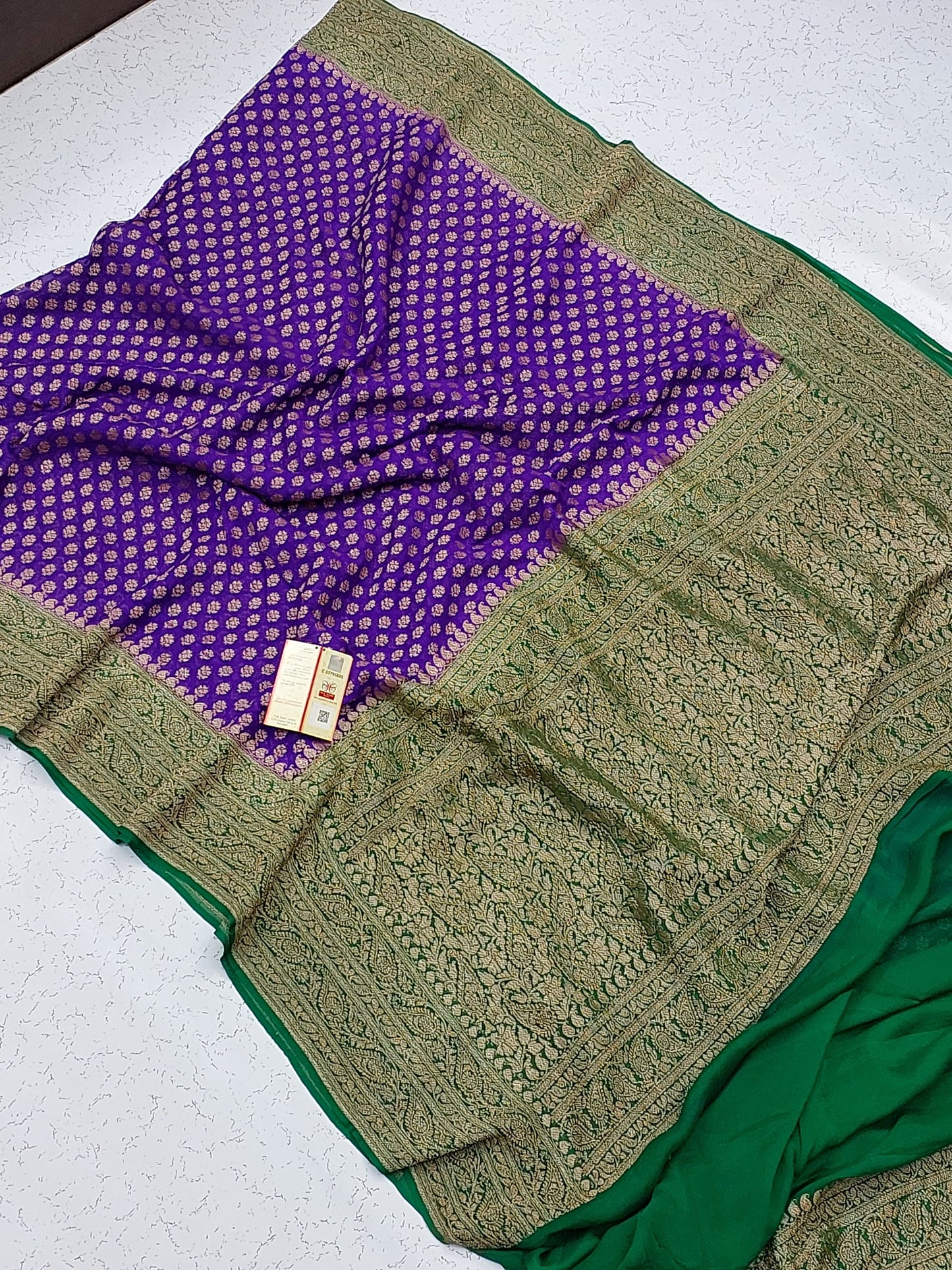 Banarasi Pure Khaddi Georgette silk saree- purple - green